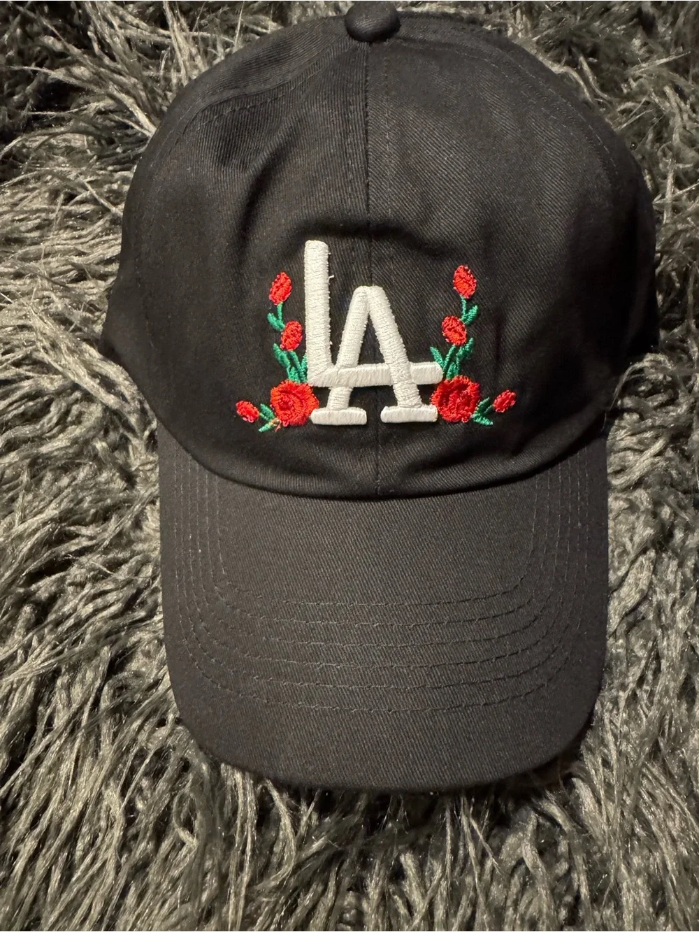 LA Embroidered Rose Black Women’s Baseball Cap